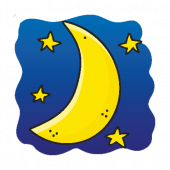 crescent yellow moon on blue background cartoon